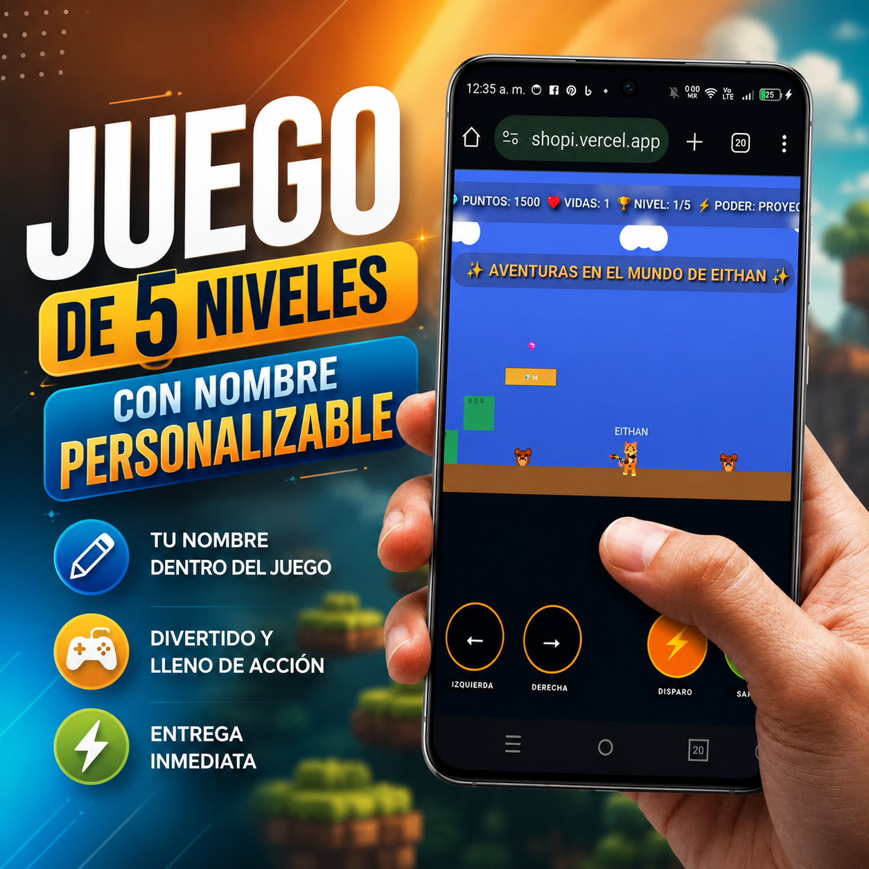 JUEGO DIVERTIDO DE 5 NIVELES CON NOMBRE PERSONALIZABLE